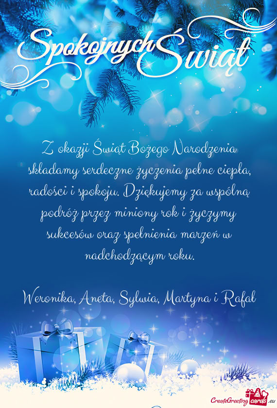 Z okazji Świąt Bożego Narodzenia składamy serdeczne życzenia pełne ciepła
