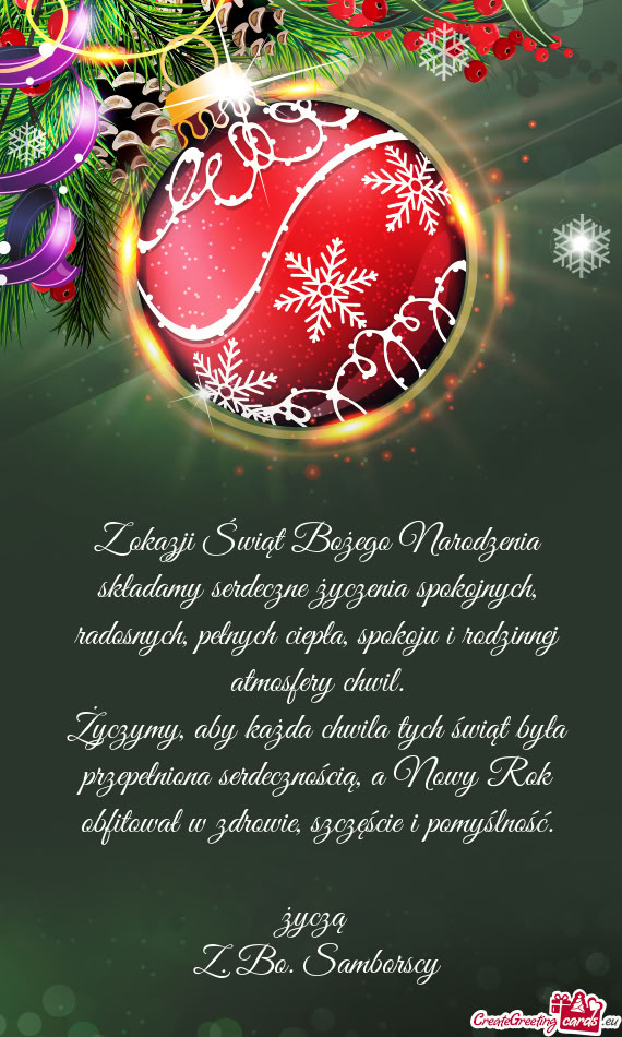Z okazji Świąt Bożego Narodzenia składamy serdeczne życzenia spokojnych, radosnych, pełnych ci