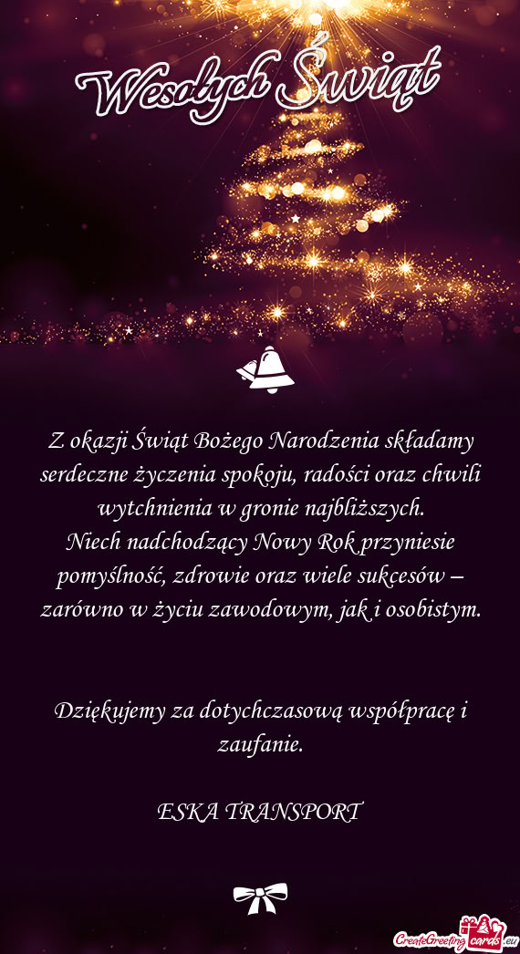 Z okazji Świąt Bożego Narodzenia składamy serdeczne życzenia spokoju, radości oraz chwili wytc