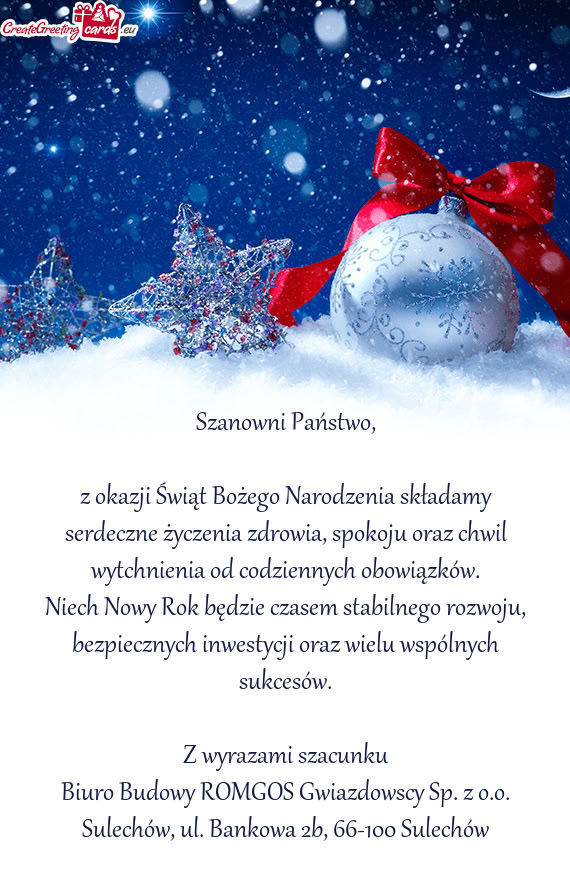 Z okazji Świąt Bożego Narodzenia składamy serdeczne życzenia zdrowia, spokoju oraz chwil wytchn