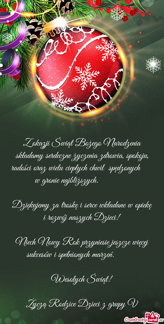 Z okazji Świąt Bożego Narodzenia składamy serdeczne życzenia zdrowia, spokoju, radości oraz wi