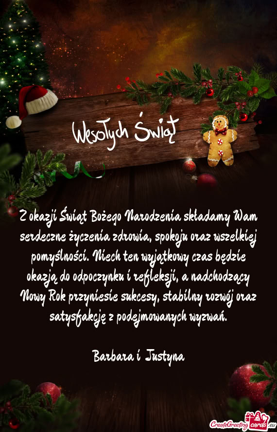 Z okazji Świąt Bożego Narodzenia składamy Wam serdeczne życzenia zdrowia, spokoju oraz wszelkie