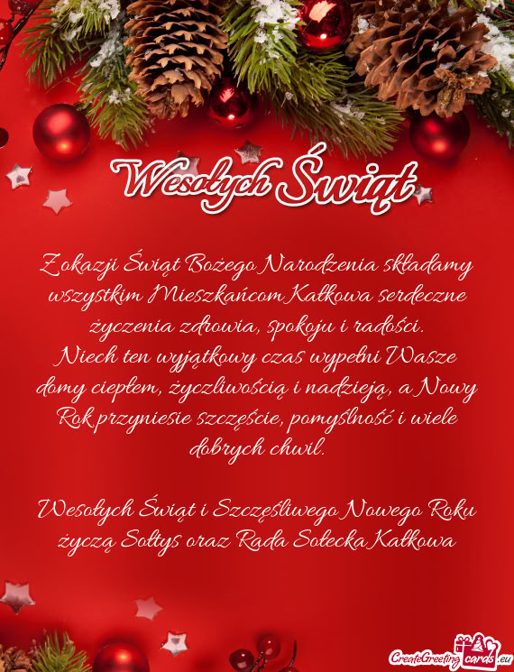 Z okazji Świąt Bożego Narodzenia składamy wszystkim Mieszkańcom Kałkowa serdeczne życzenia zd