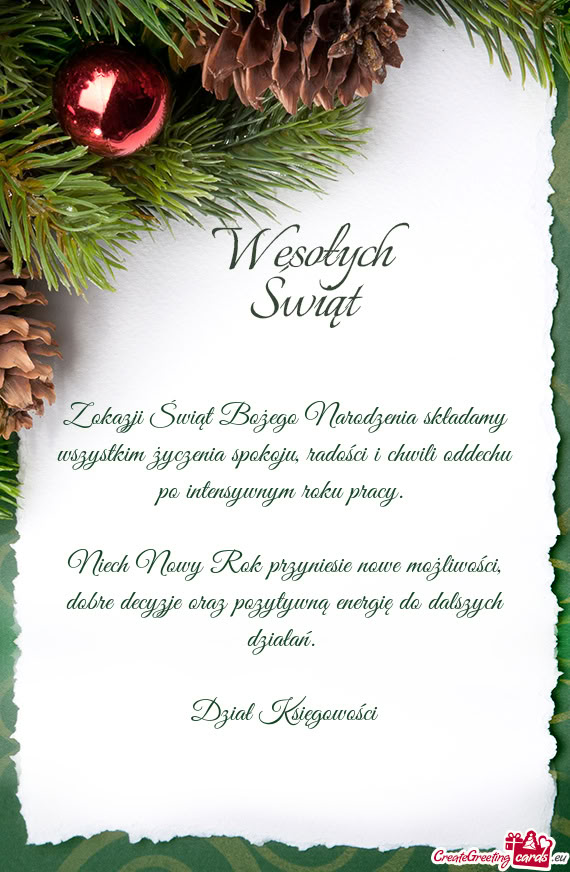 Z okazji Świąt Bożego Narodzenia składamy wszystkim życzenia spokoju, radości i chwili oddechu