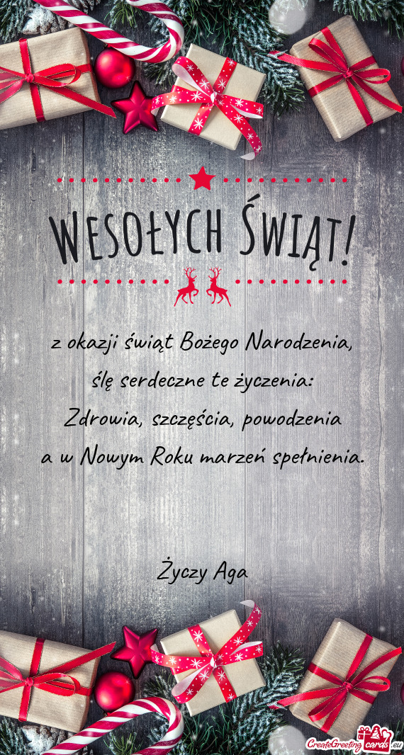 z okazji świąt Bożego Narodzenia,  ślę serdeczne te życzenia:  Zdrowia,