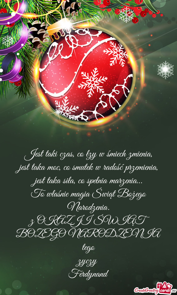 Z OKAZJI ŚWIĄT BOZEGO NARODZENIA tego zyczy Ferdynand