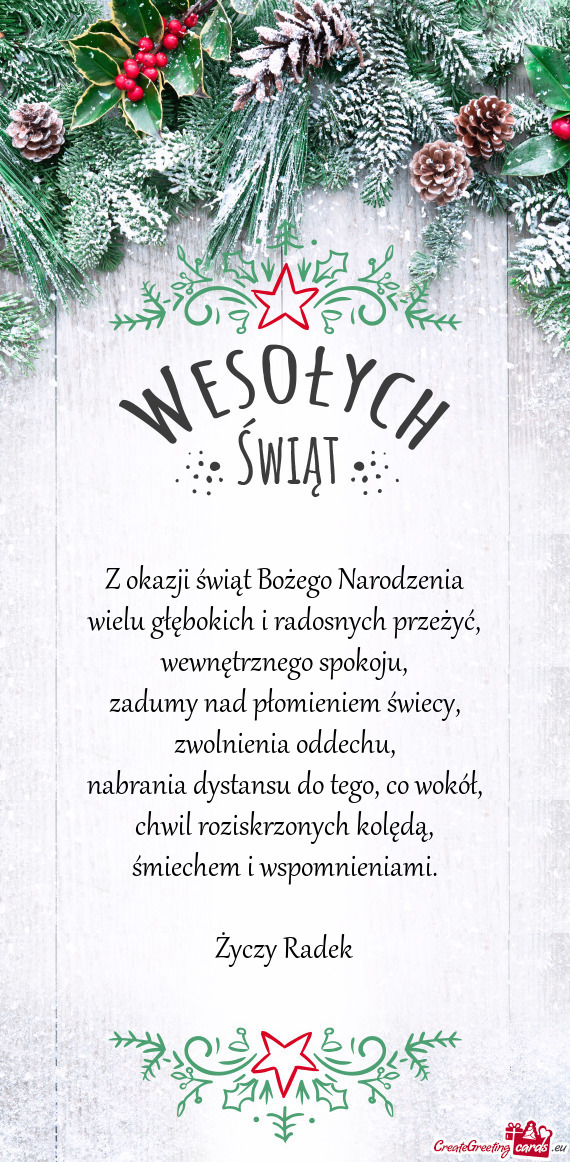 Z okazji świąt Bożego Narodzenia  wielu głębokich i radosnych przeżyć,