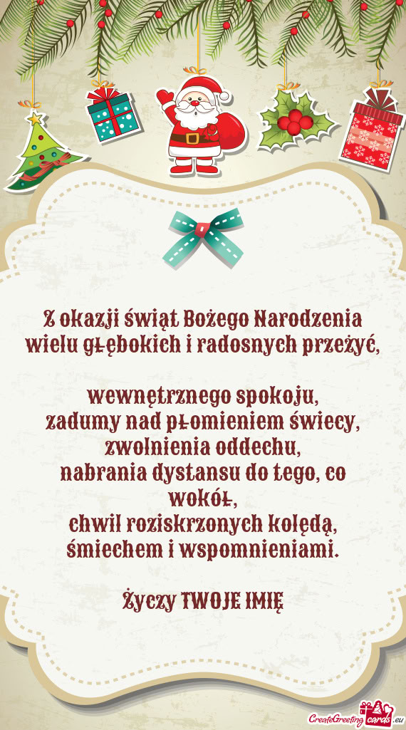 Z okazji świąt Bożego Narodzenia  wielu głębokich i radosnych przeżyć,