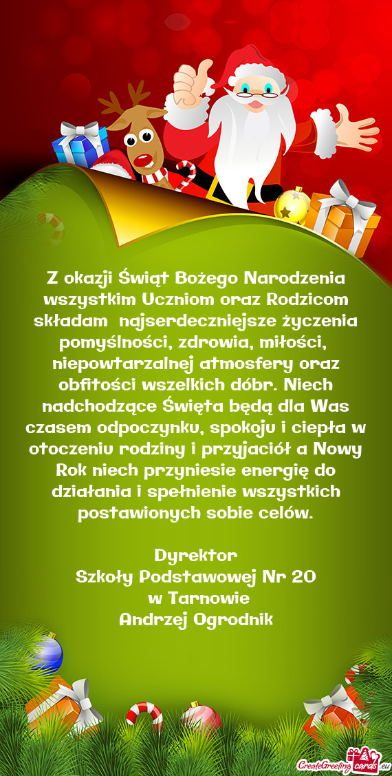 Z okazji Świąt Bożego Narodzenia wszystkim Uczniom oraz Rodzicom składam najserdeczniejsze życ