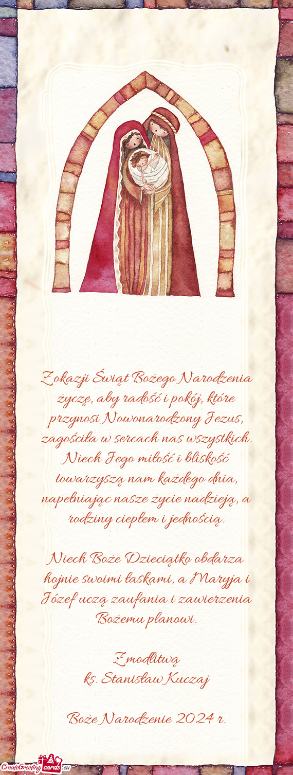 Z okazji Świąt Bożego Narodzenia życzę, aby radość i pokój, które przynosi Nowonarodzony Je