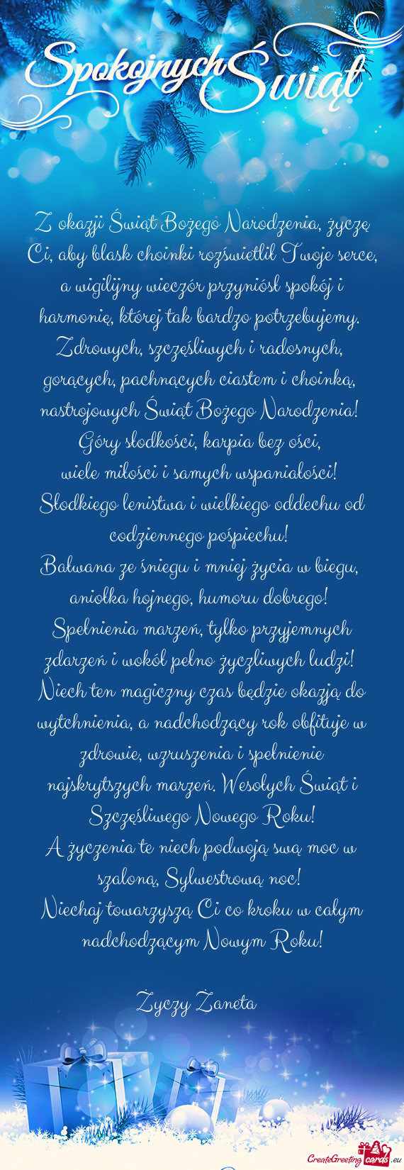 Z okazji Świąt Bożego Narodzenia, życzę Ci, aby blask choinki rozświetlił Twoje serce, a wigi