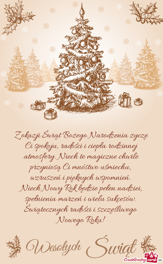 Z okazji Świąt Bożego Narodzenia życzę Ci spokoju, radości i ciepła rodzinnej atmosfery. Niec