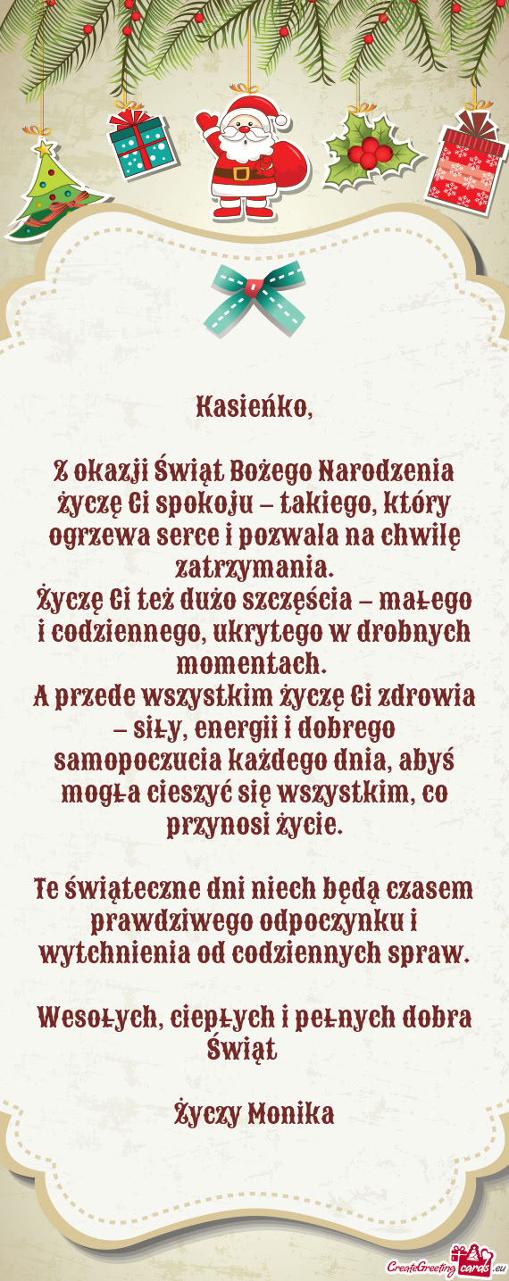 Z okazji Świąt Bożego Narodzenia życzę Ci spokoju – takiego, który ogrzewa serce i pozwala n