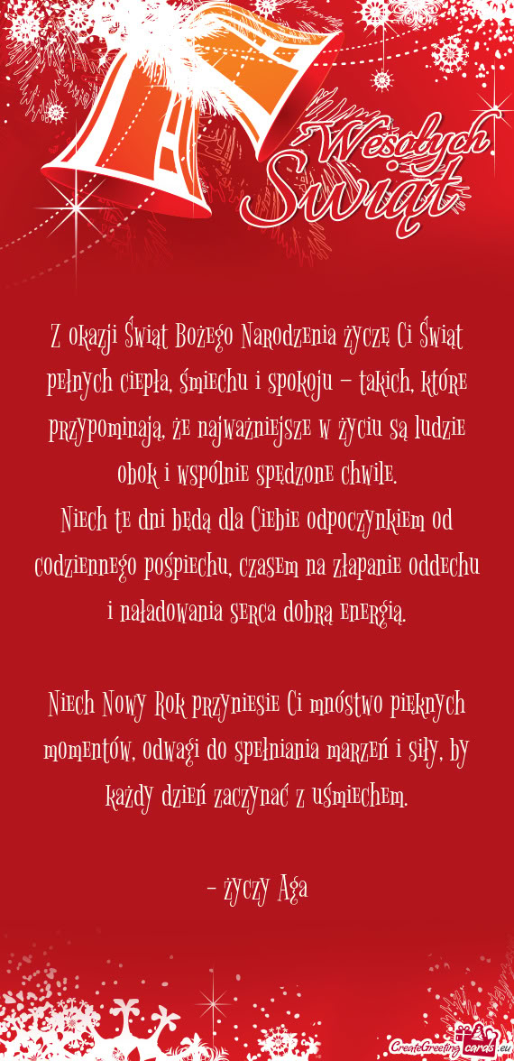 Z okazji Świąt Bożego Narodzenia życzę Ci Świąt pełnych ciepła