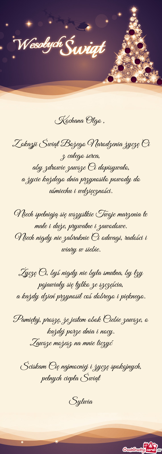 Z okazji Świąt Bożego Narodzenia życzę Ci z całego serca