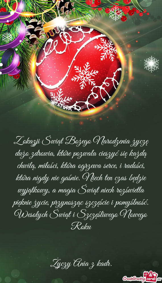 Z okazji Świąt Bożego Narodzenia życzę dużo zdrowia, które pozwala cieszyć się każdą chwi