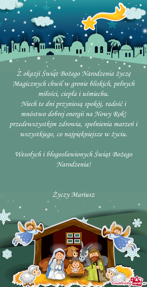 Z okazji Świąt Bożego Narodzenia życzę Magicznych chwil w gronie bliskich, pełnych miłości