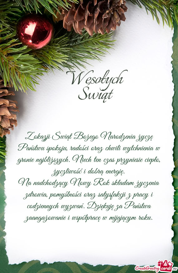 Z okazji Świąt Bożego Narodzenia życzę Państwu spokoju