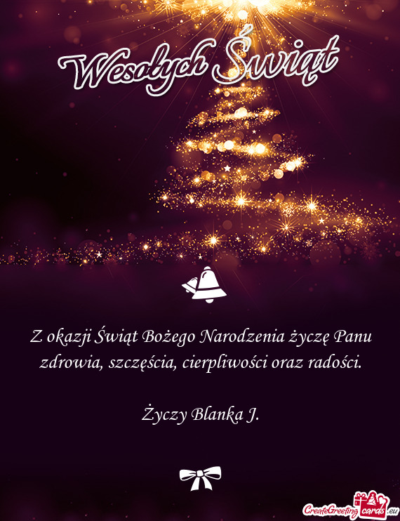 Z okazji Świąt Bożego Narodzenia życzę Panu zdrowia, szczęścia, cierpliwości oraz radości