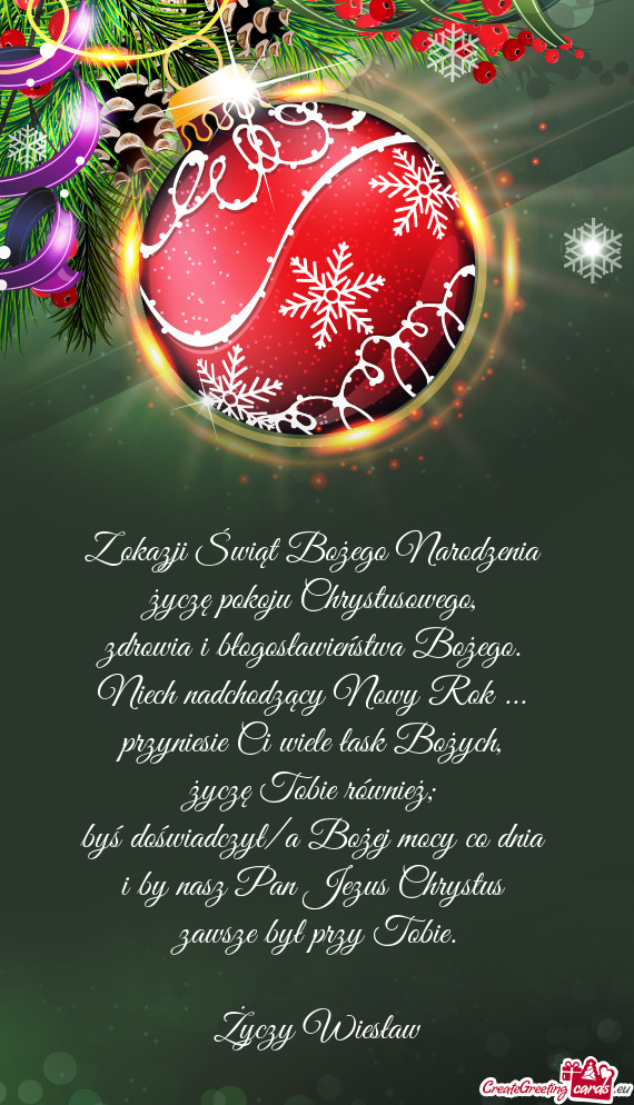 Z okazji Świąt Bożego Narodzenia   życzę pokoju Chrystusowego,   zdrowia