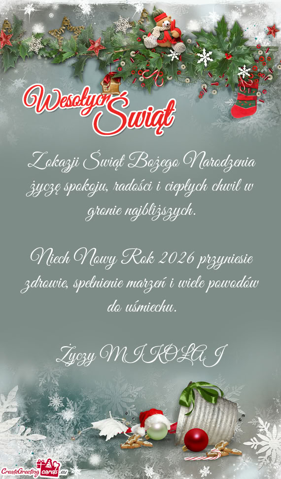 Z okazji Świąt Bożego Narodzenia życzę spokoju, radości i ciepłych chwil w gronie najbliższy