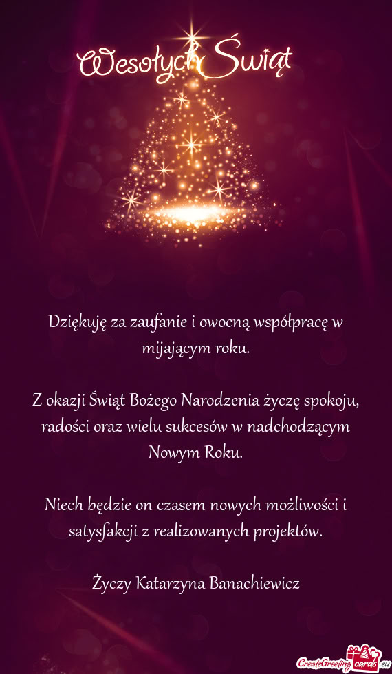 Z okazji Świąt Bożego Narodzenia życzę spokoju, radości oraz wielu sukcesów w nadchodzącym N