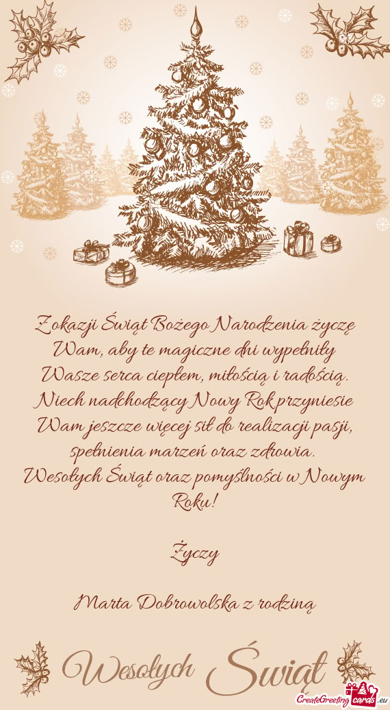 Z okazji Świąt Bożego Narodzenia życzę Wam, aby te magiczne dni wypełniły Wasze serca ciepłe