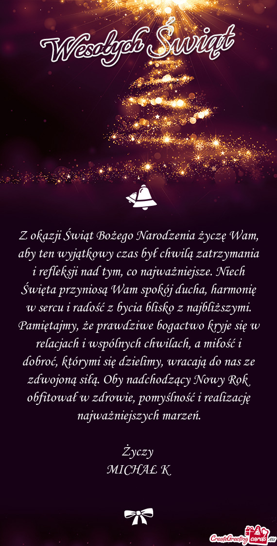 Z okazji Świąt Bożego Narodzenia życzę Wam, aby ten wyjątkowy czas był chwilą zatrzymania i