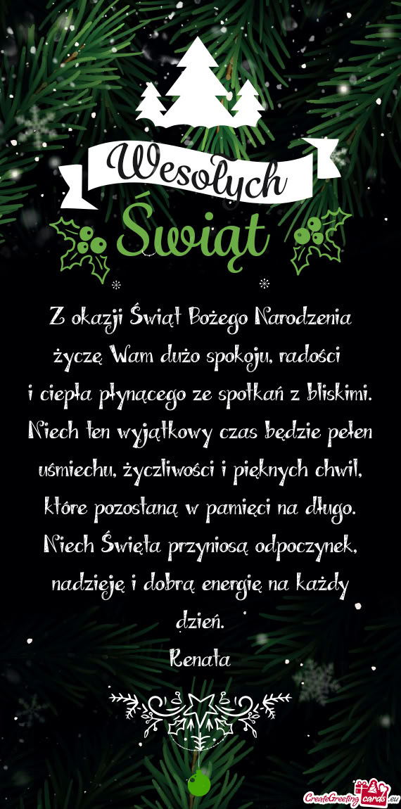 Z okazji Świąt Bożego Narodzenia życzę Wam dużo spokoju, radości