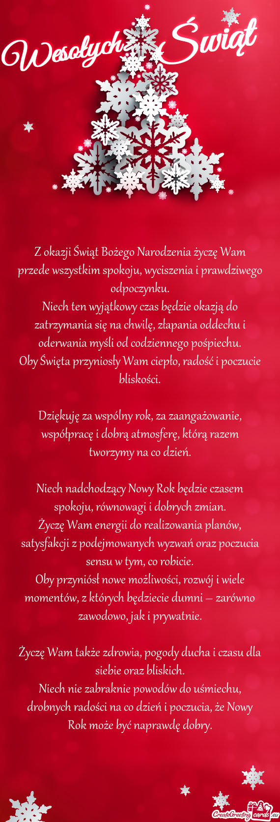 Z okazji Świąt Bożego Narodzenia życzę Wam przede wszystkim spokoju, wyciszenia i prawdziwego o