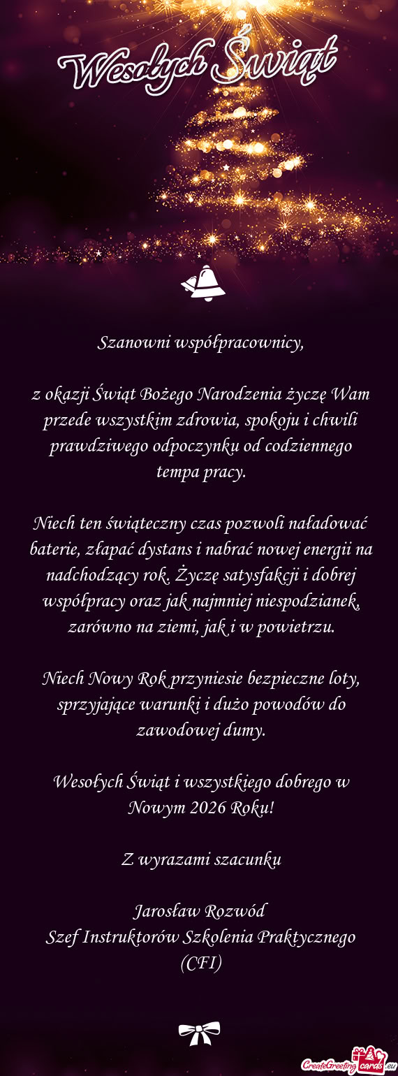 Z okazji Świąt Bożego Narodzenia życzę Wam przede wszystkim zdrowia, spokoju i chwili prawdziwe