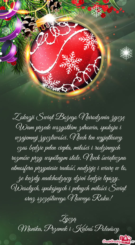 Z okazji Świąt Bożego Narodzenia życzę Wam przede wszystkim zdrowia, spokoju i wzajemnej życzl