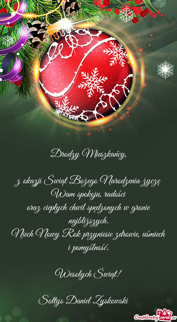 Z okazji Świąt Bożego Narodzenia życzę Wam spokoju, radości