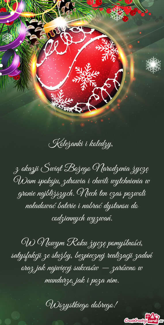 Z okazji Świąt Bożego Narodzenia życzę Wam spokoju, zdrowia i chwili wytchnienia w gronie najbl