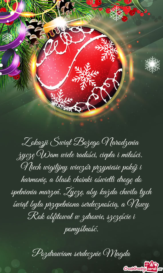 Z okazji Świąt Bożego Narodzenia   życzę Wam wiele radości, ciepła i