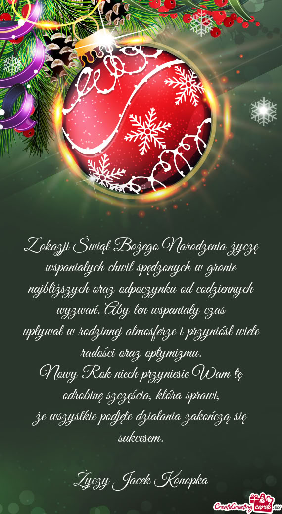 Z okazji Świąt Bożego Narodzenia życzę wspaniałych chwil spędzonych w gronie najbliższych or