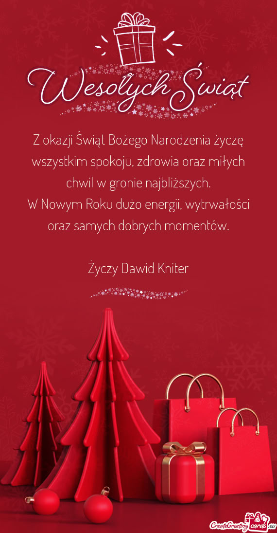 Z okazji Świąt Bożego Narodzenia życzę wszystkim spokoju, zdrowia oraz miłych chwil w gronie n