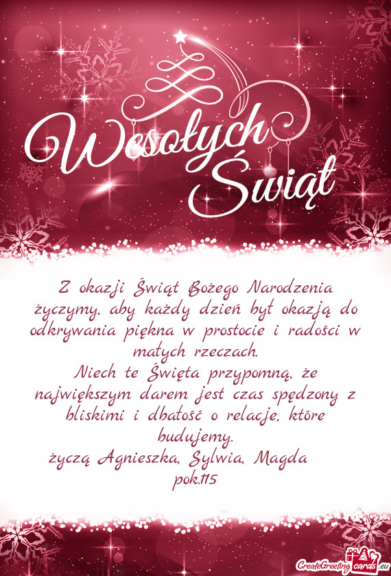 Z okazji Świąt Bożego Narodzenia życzymy, aby każdy dzień był okazją do odkrywania piękna w