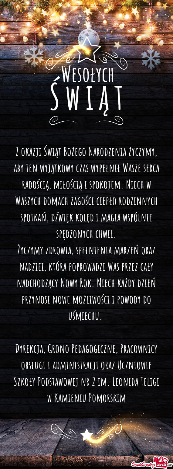 Z okazji Świąt Bożego Narodzenia życzymy, aby ten wyjątkowy czas wypełnił Wasze serca radośc