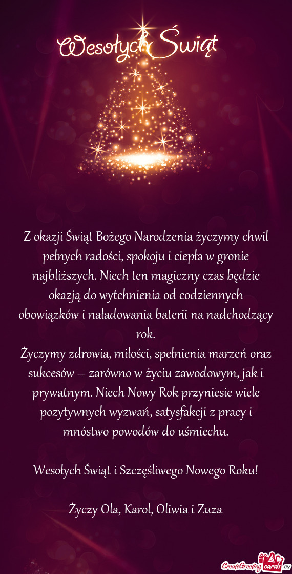 Z okazji Świąt Bożego Narodzenia życzymy chwil pełnych radości, spokoju i ciepła w gronie naj