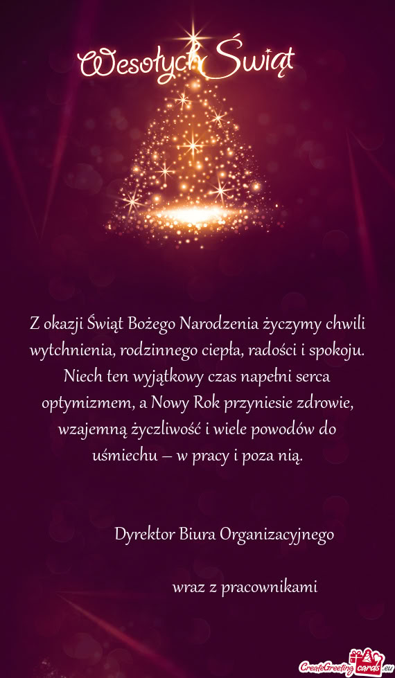 Z okazji Świąt Bożego Narodzenia życzymy chwili wytchnienia, rodzinnego ciepła, radości i spok