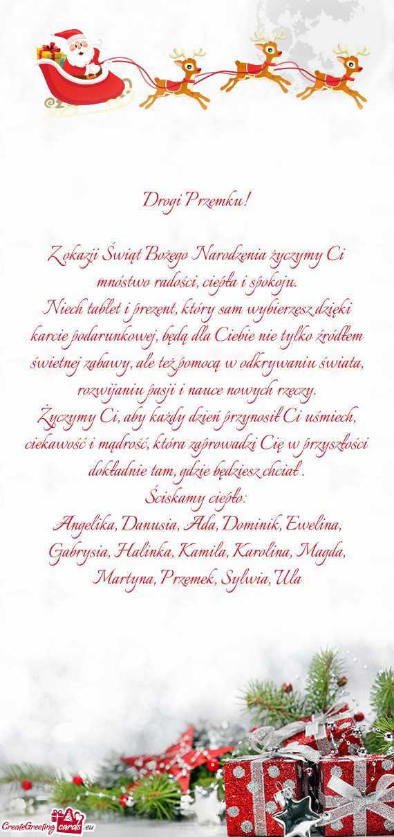 Z okazji Świąt Bożego Narodzenia życzymy Ci mnóstwo radości, ciepła i spokoju