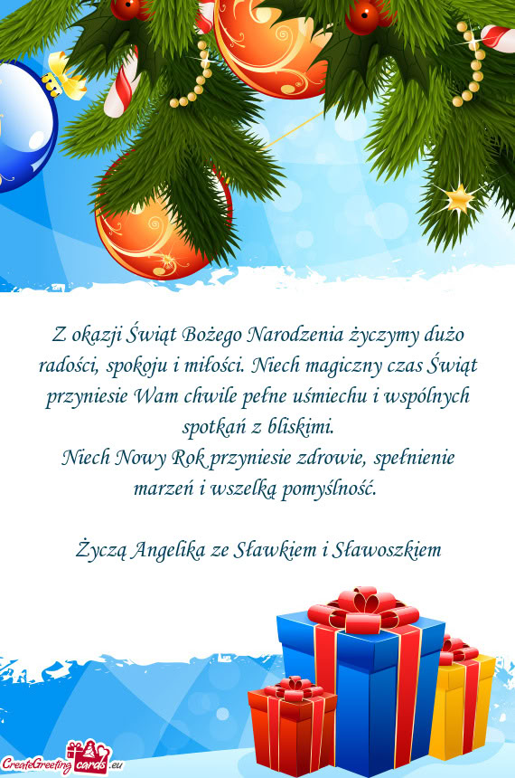 Z okazji Świąt Bożego Narodzenia życzymy dużo radości, spokoju i miłości. Niech magiczny cza