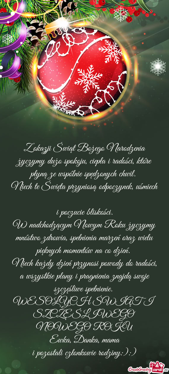 Z okazji Świąt Bożego Narodzenia życzymy dużo spokoju, ciepła i radości, które płyną ze ws