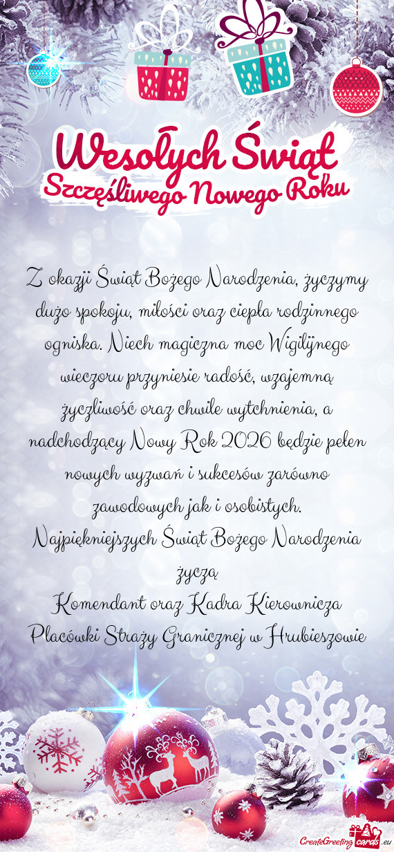 Z okazji Świąt Bożego Narodzenia, życzymy dużo spokoju, miłości oraz ciepła rodzinnego ognis