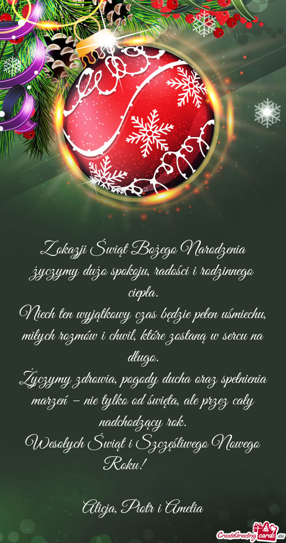 Z okazji Świąt Bożego Narodzenia życzymy dużo spokoju, radości i rodzinnego ciepła