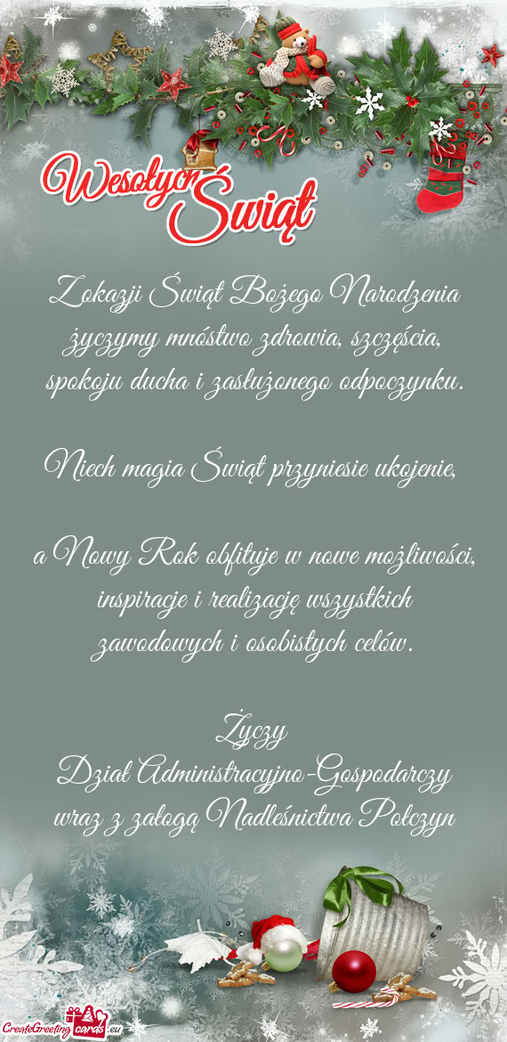 Z okazji Świąt Bożego Narodzenia życzymy mnóstwo zdrowia, szczęścia, spokoju ducha i zasłuż