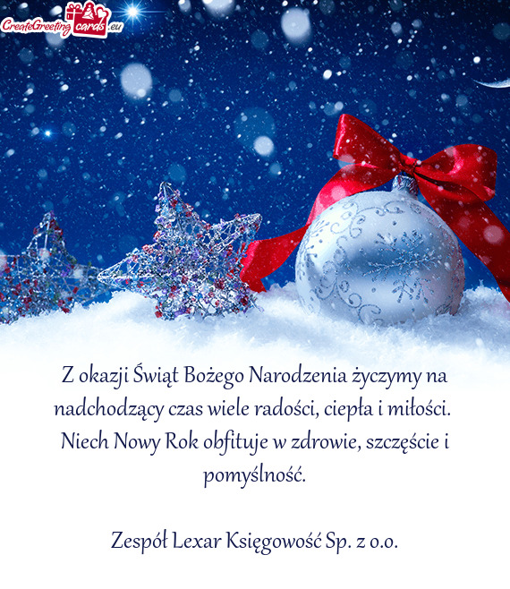 Z okazji Świąt Bożego Narodzenia życzymy na nadchodzący czas wiele radości, ciepła i miłośc