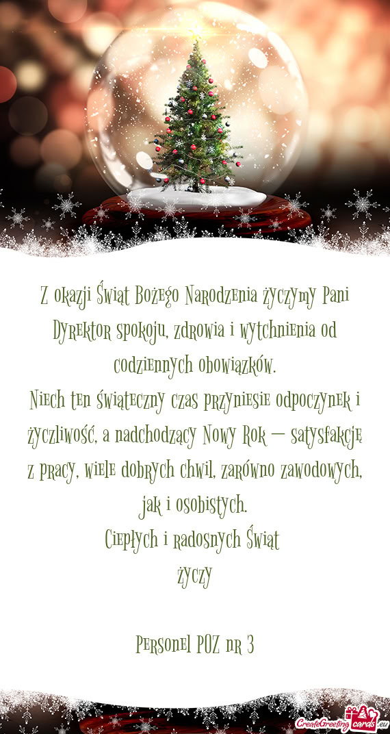 Z okazji Świąt Bożego Narodzenia życzymy Pani Dyrektor spokoju, zdrowia i wytchnienia od codzien