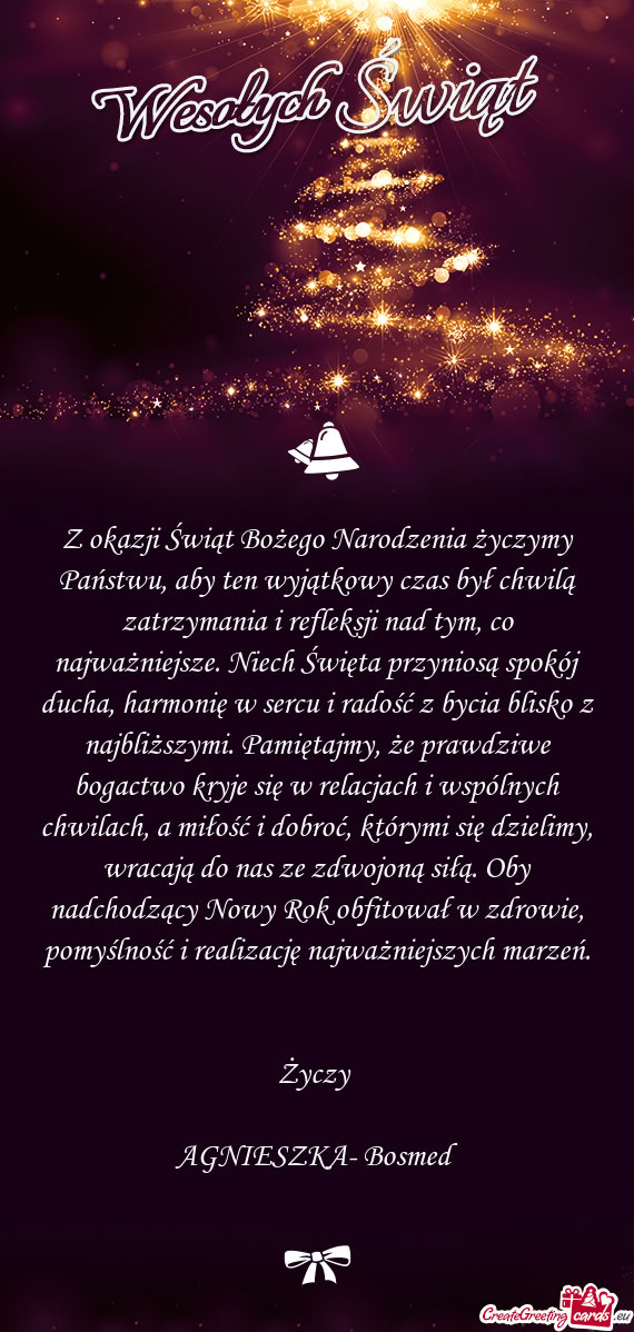 Z okazji Świąt Bożego Narodzenia życzymy Państwu, aby ten wyjątkowy czas był chwilą zatrzyma